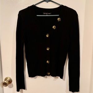 Alviero Martini Black Button-Front Knit Cardigan with Tortoise Buttons